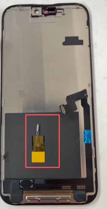 IC component on the back of the replacement screen highlighted with a red box